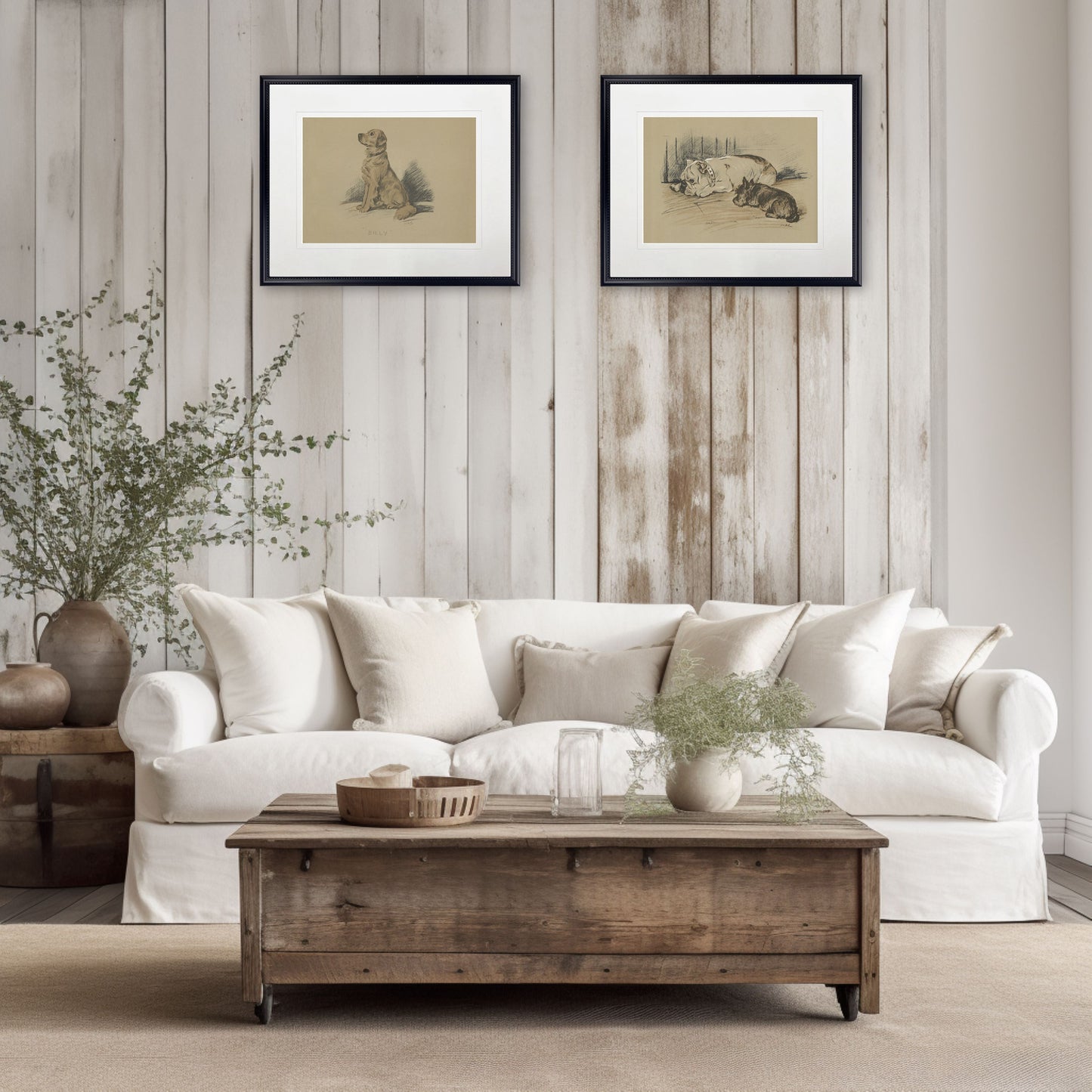 Sitting Dog Sketch Print in Black Frame