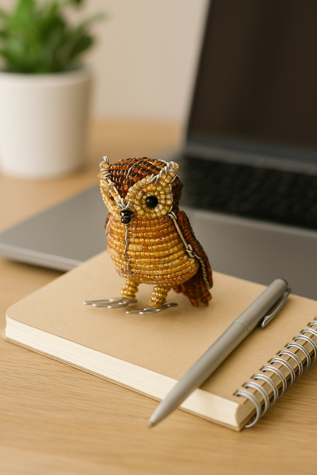 Handmade Beaded minimal Owl Figurine – Haitian Artisan Home Décor. (set of 3).