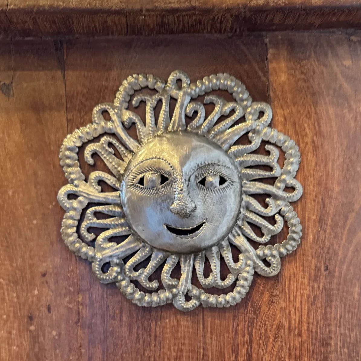 Decorative Ray of Sunshine, Mini Sunface, Metal Decor, 6"