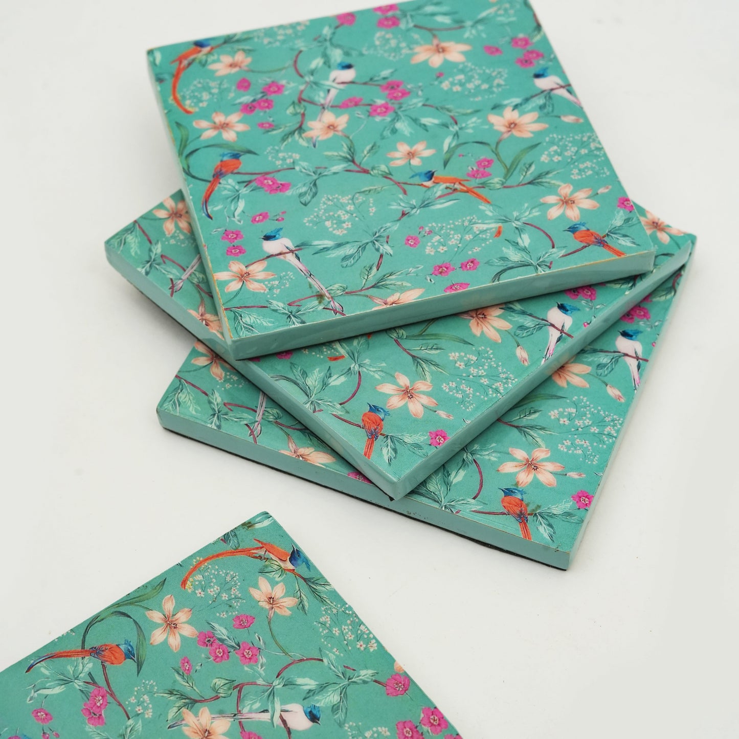 Aqua Flora Enamel Coasters, Set of 4