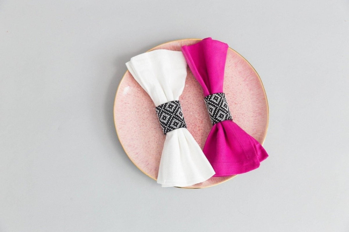 S/2 Tatreez Napkin Rings - Black and White