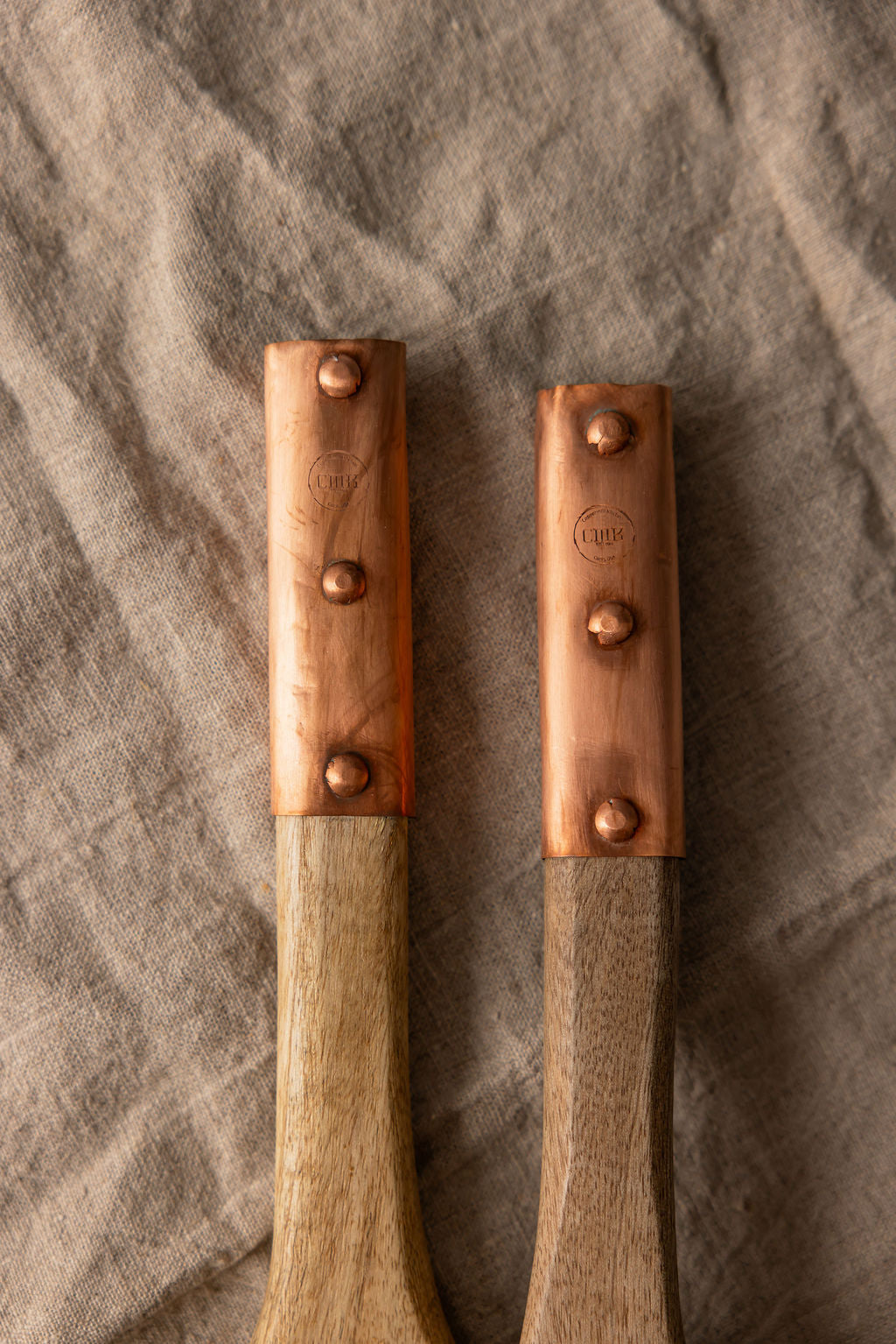 Vintage Inspired Wood Serving Utensils with Copper Strap Handles