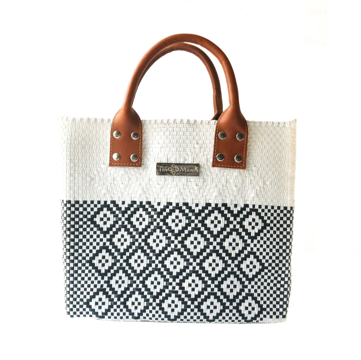 Tin Marin White Large Woven Crossbody Bag with Leather