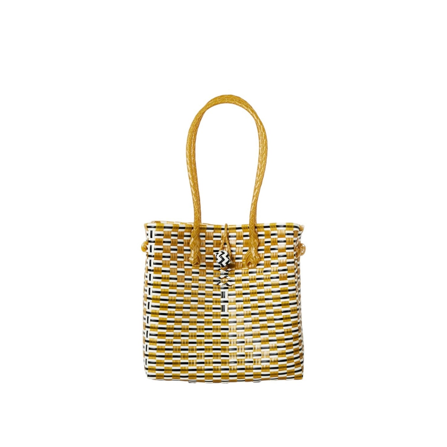 Midi Ella Handwoven Tote · Checker Recycled Plastic