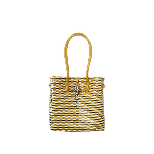 Midi Ella Handwoven Tote · Checker Recycled Plastic