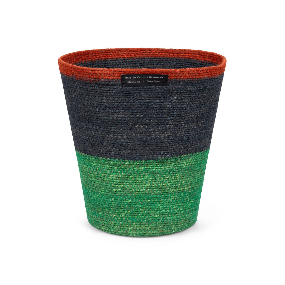 Striped Seagrass Waste Paper Basket in Midnight / Beryl Green