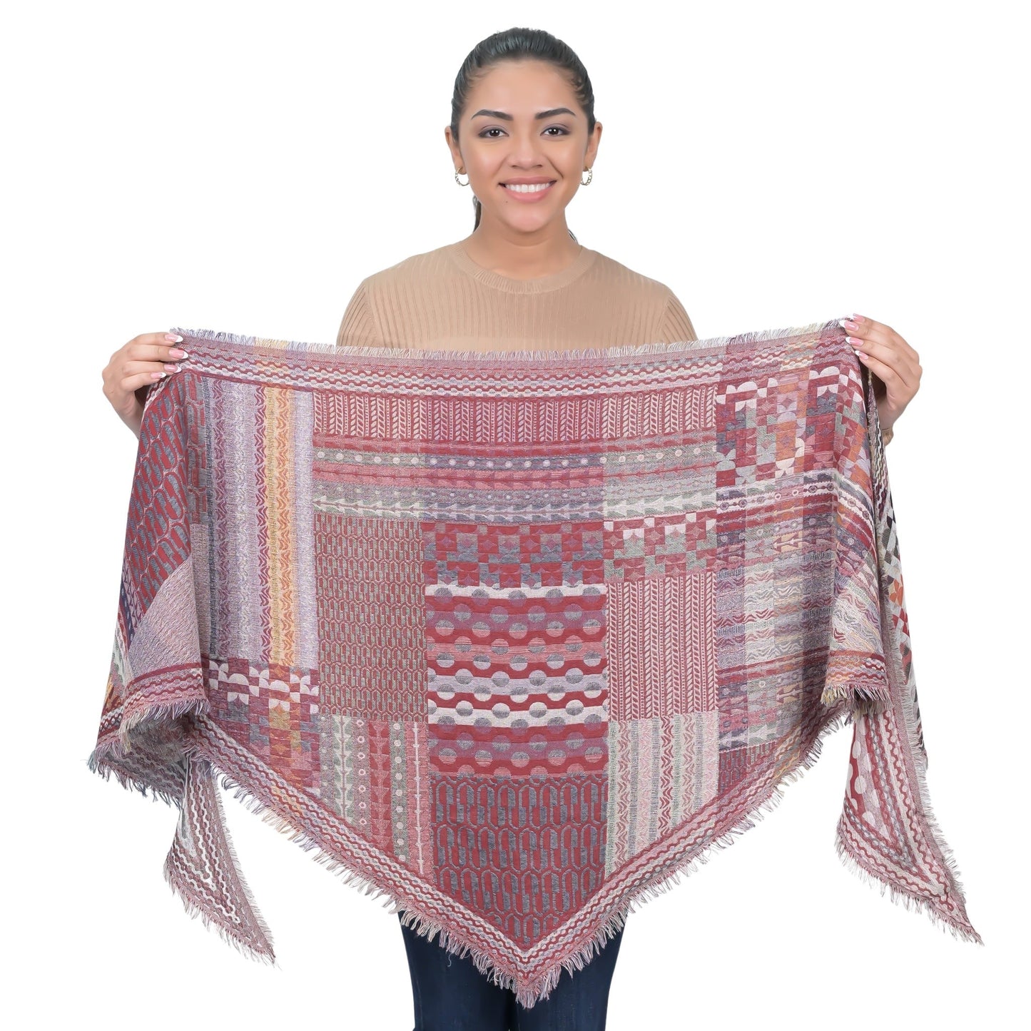 Bohemian Dreams Wool Cotton Blend Scarf - Wine