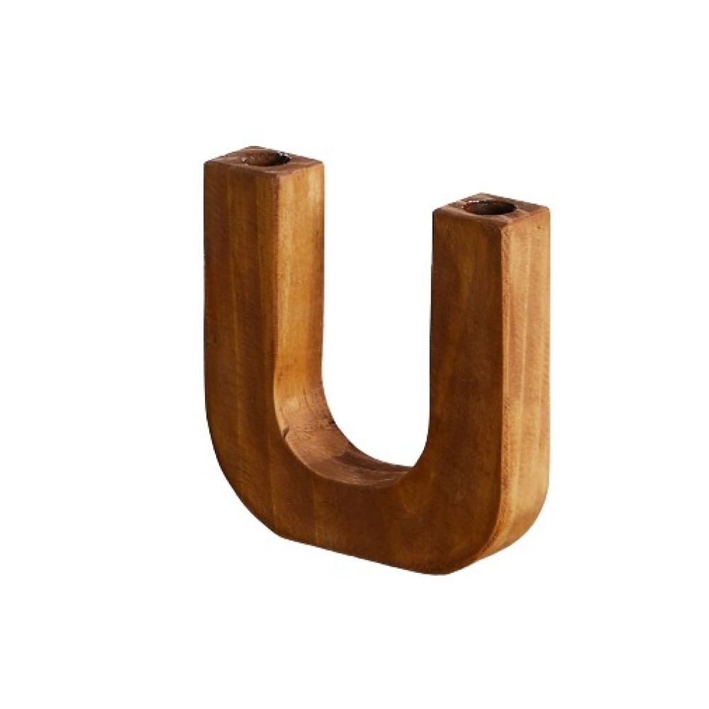 U-Shaped Wooden Double Taper Candlestick Holder