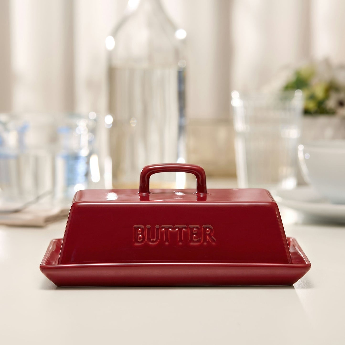 Ceramic Extra Large Butter Dish with Lid, White
