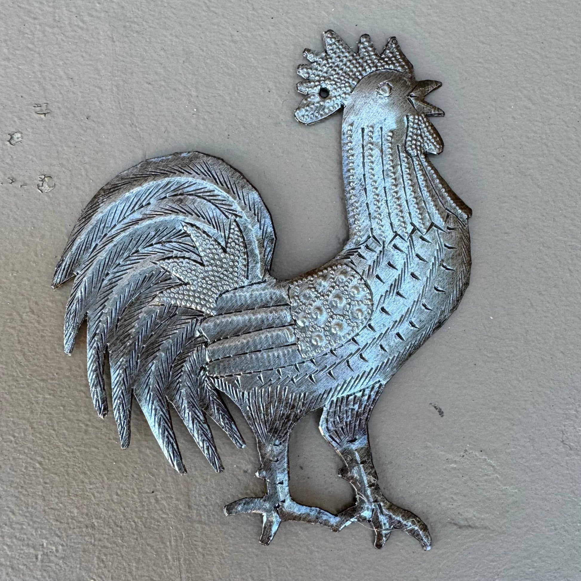 Farm Rooster, Handmade Christmas Ornament, Haiti  5" x 4.25"