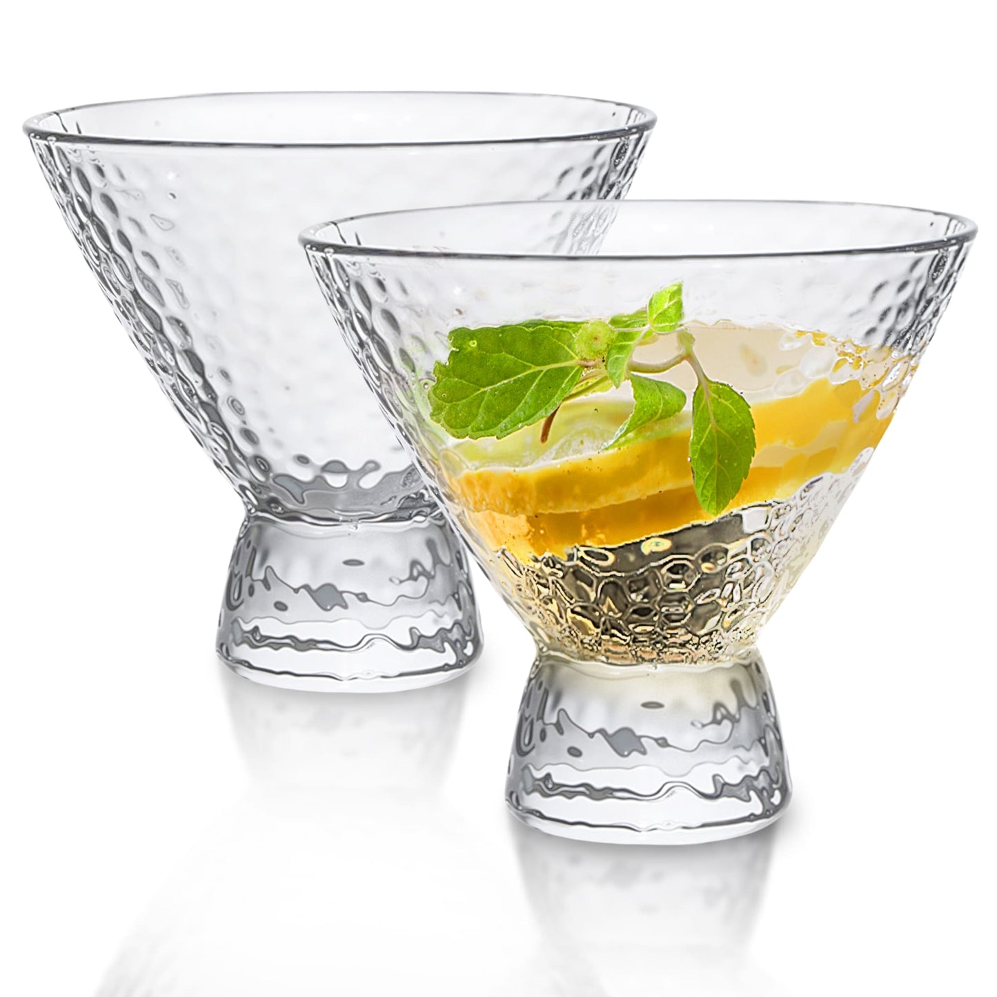 Clear Hammered Cocktail Martini Glasses
