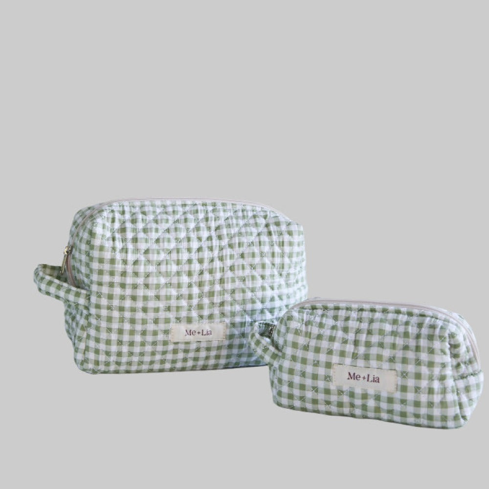 Gingham Matcha Make-up Pouch - Large