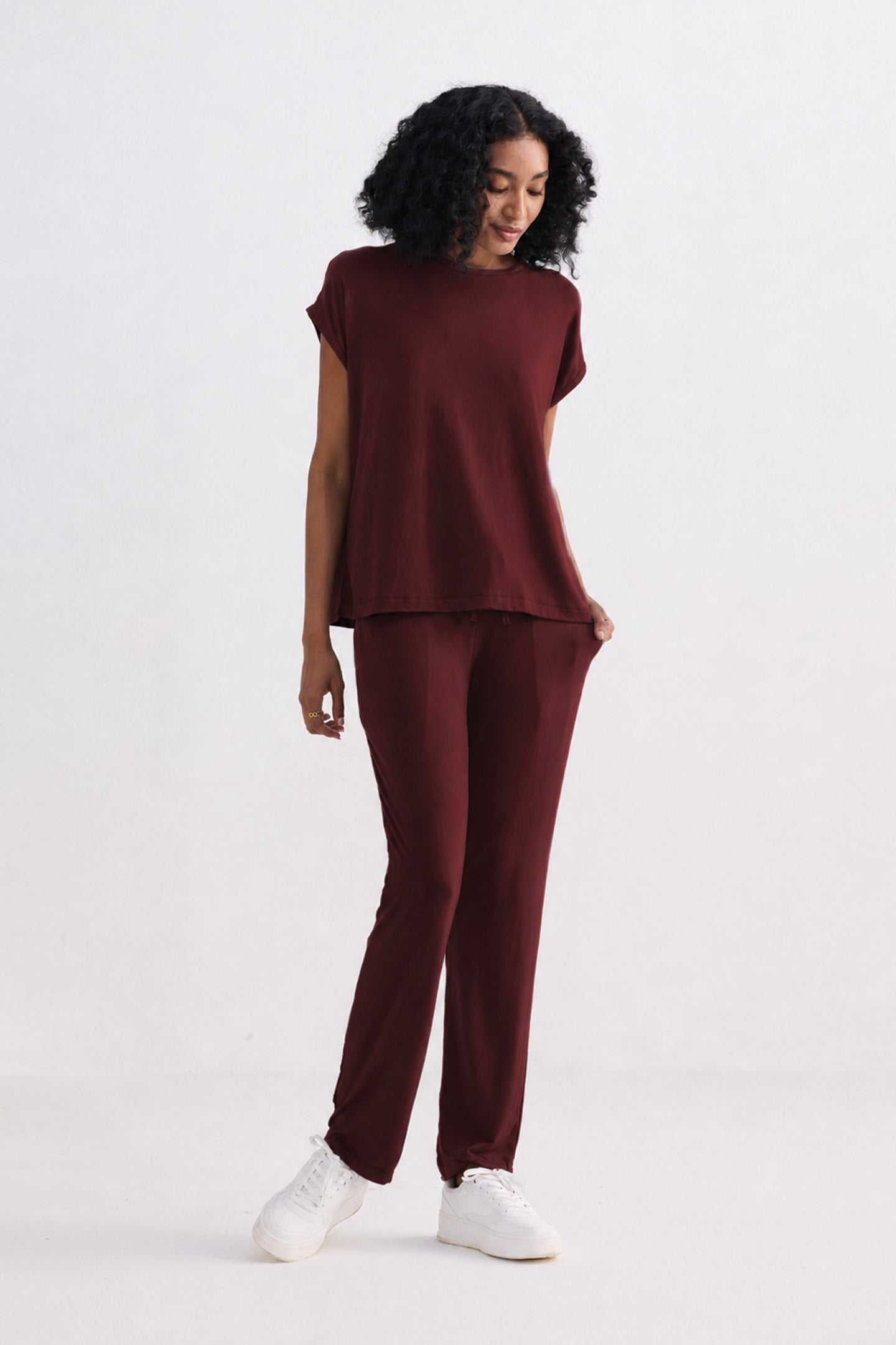 Relaxed Tee Set in Merlot