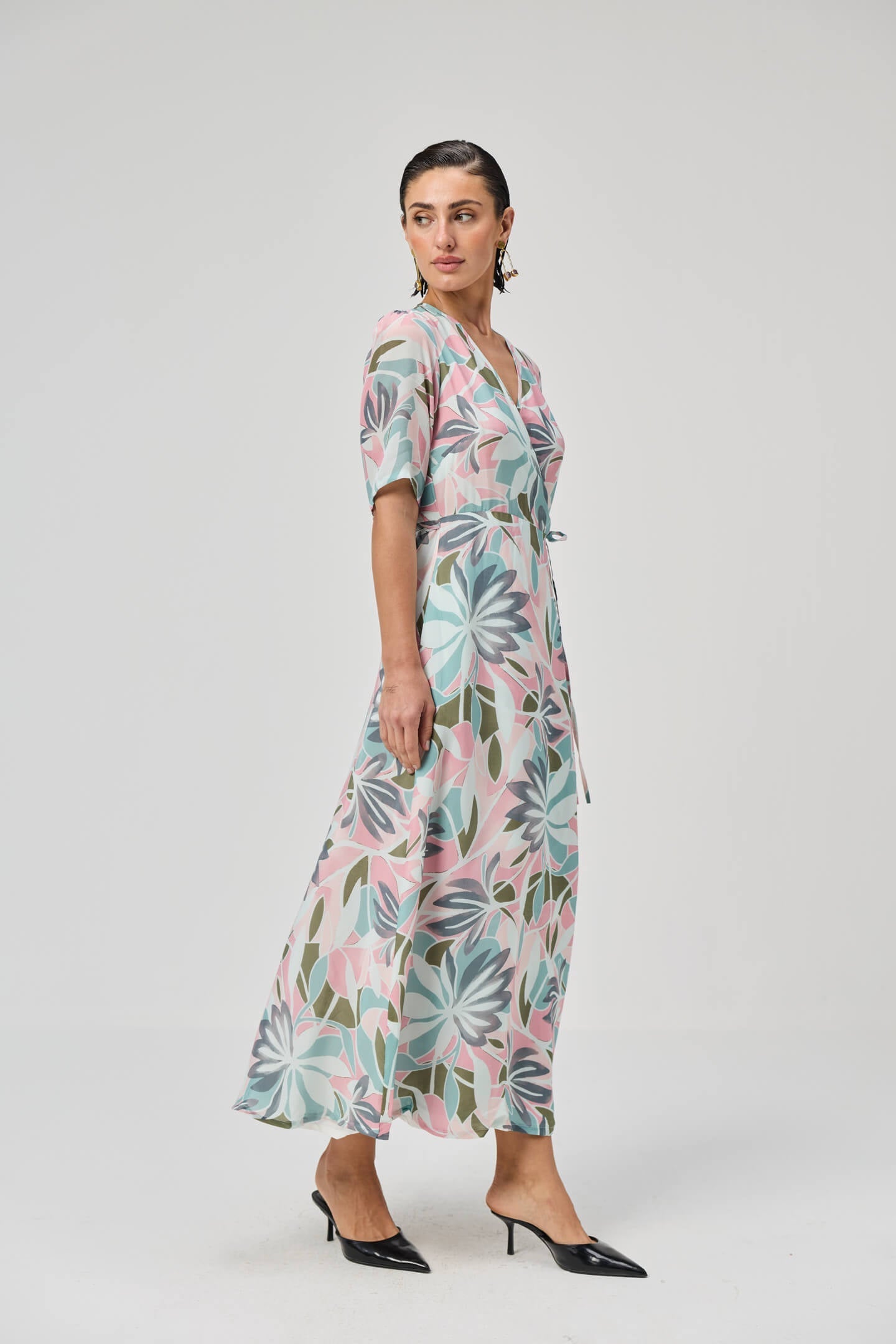 Maxi Wrap Dress in Multi Florals