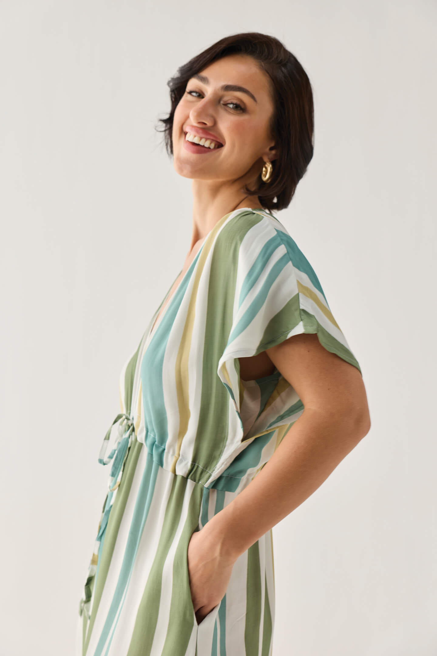 Gathered Maxi Dress in Stripes