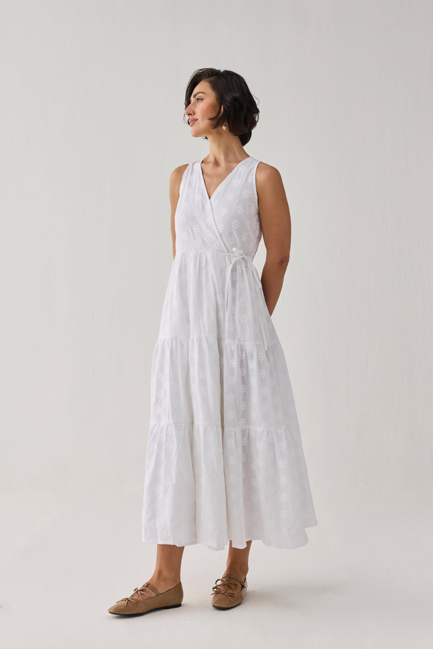 The Embroidered Tiered Wrap Maxi Dress