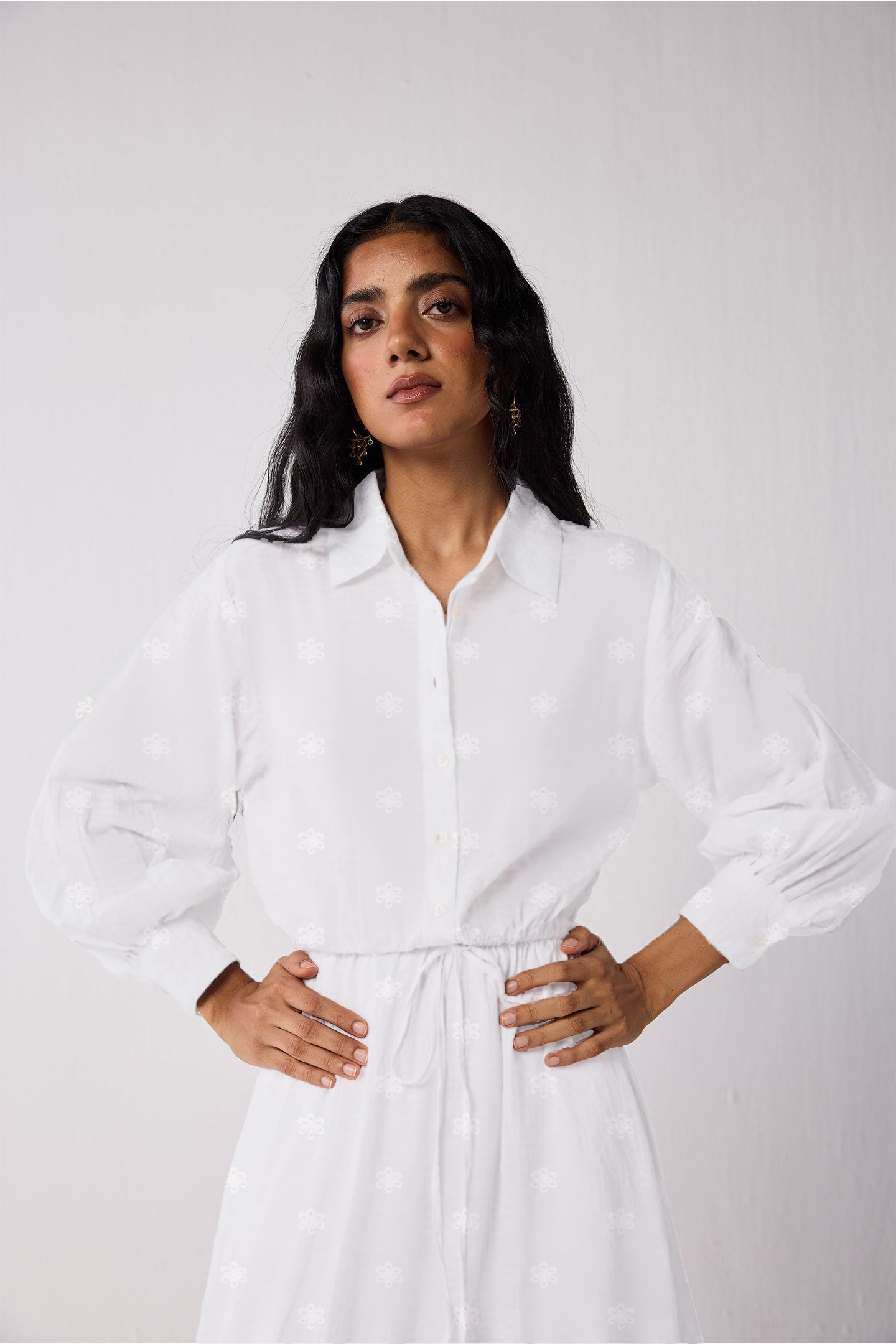 Embroidered Flowy Maxi Tiered Dress in White