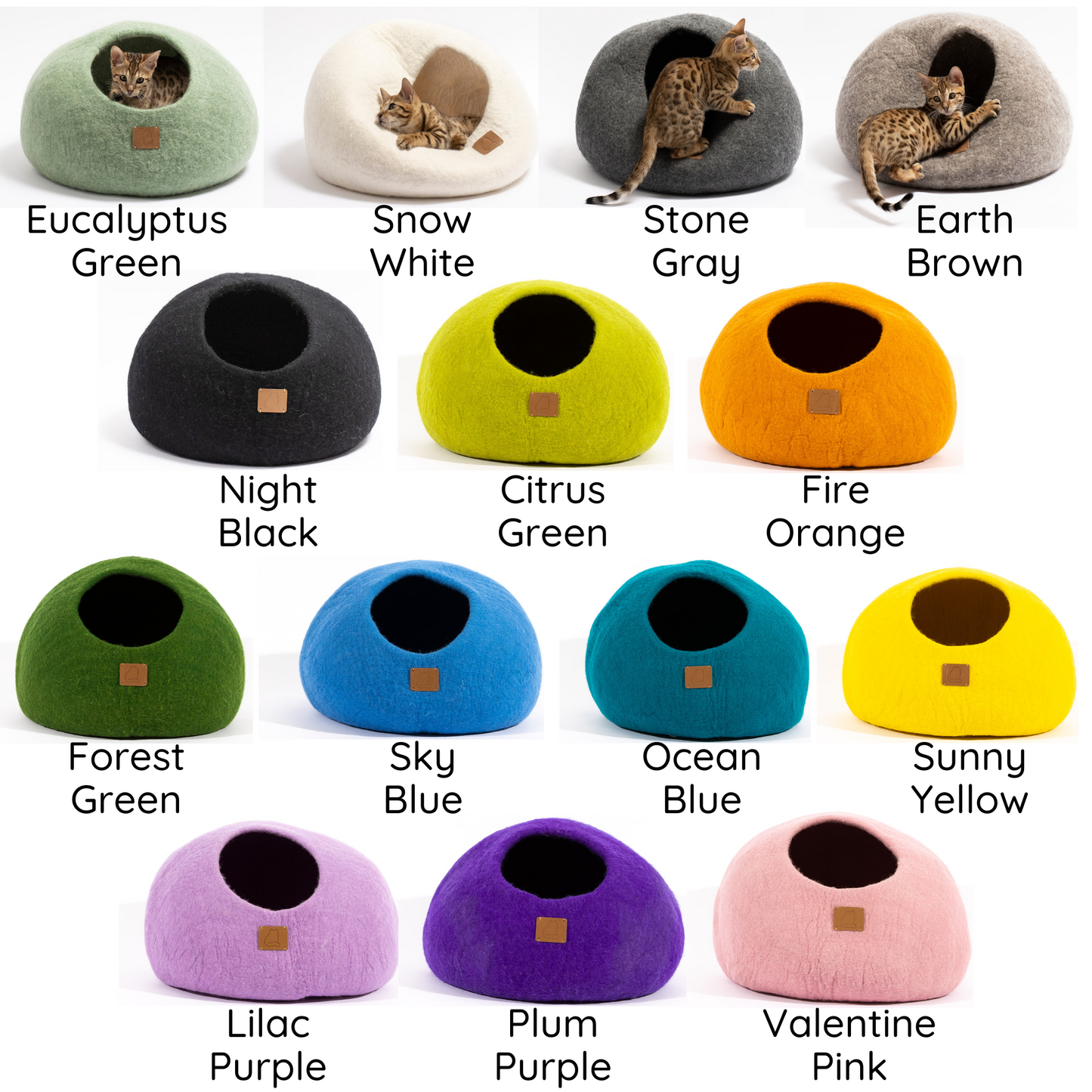 Premium Felted Wool Cat Cave Bed - Cozy Peekaboo Round Cave for Large or Small Cats