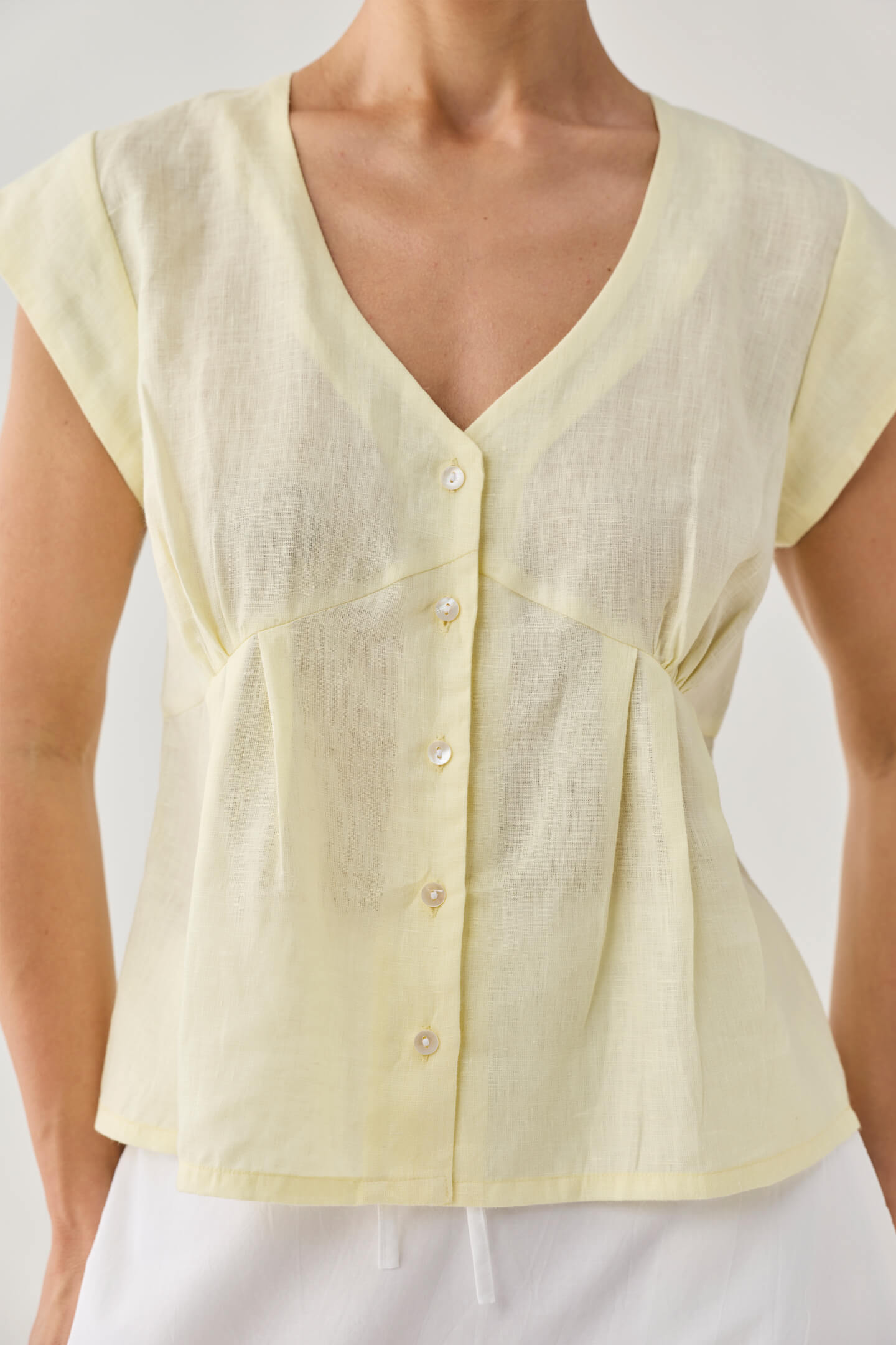 The Deep V Neck Top in Butter Lemon