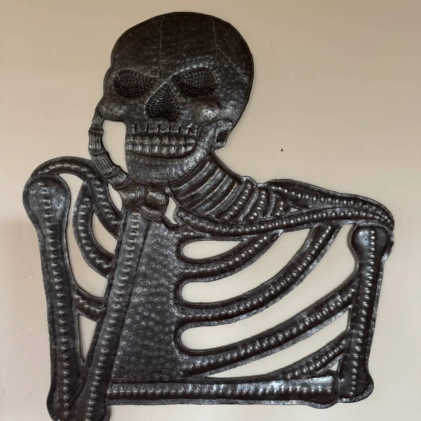 Thinking Skeleton Wall Art – Day of the Dead, Handmade