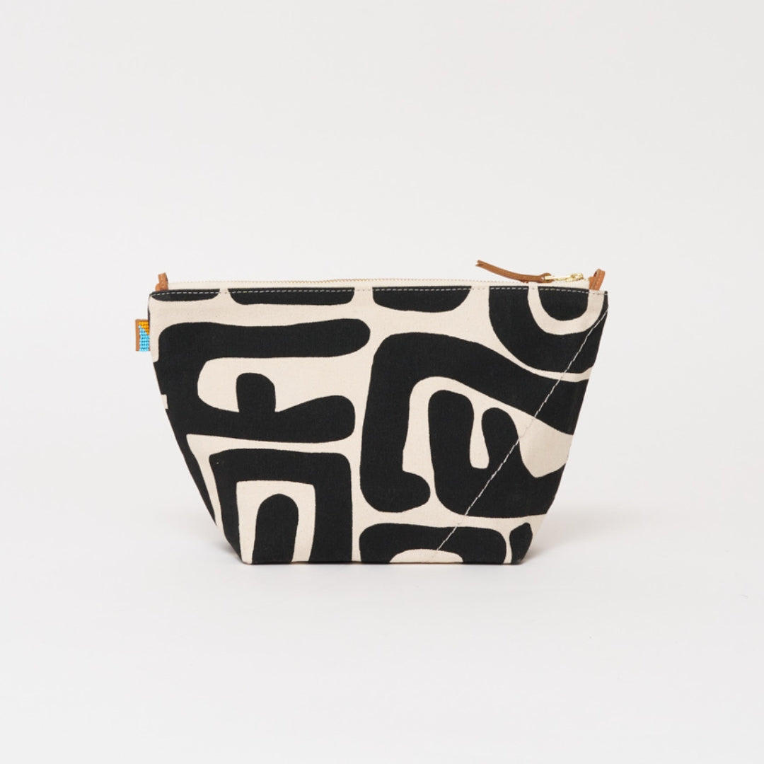 XLarge Convertible Pouch - Black Kuba with Beaded Red Heart