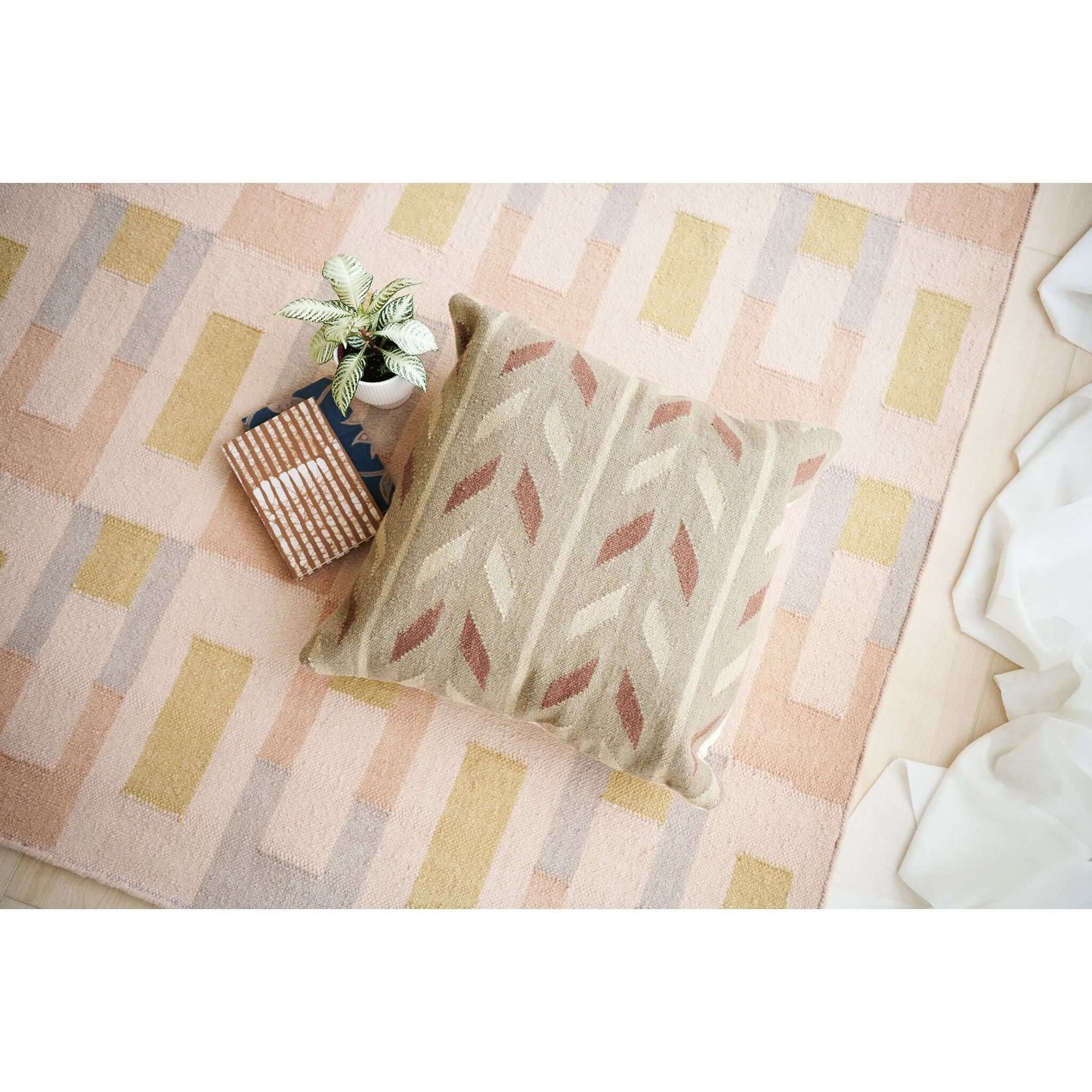 Ero Green Brown Geometric Pattern Hand Woven Large Pillow Cover