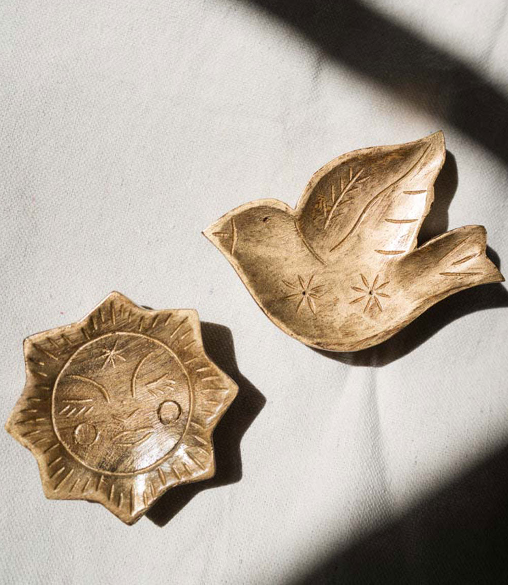 Chamak Bird Trinket Dish - Metallic Painted Wood