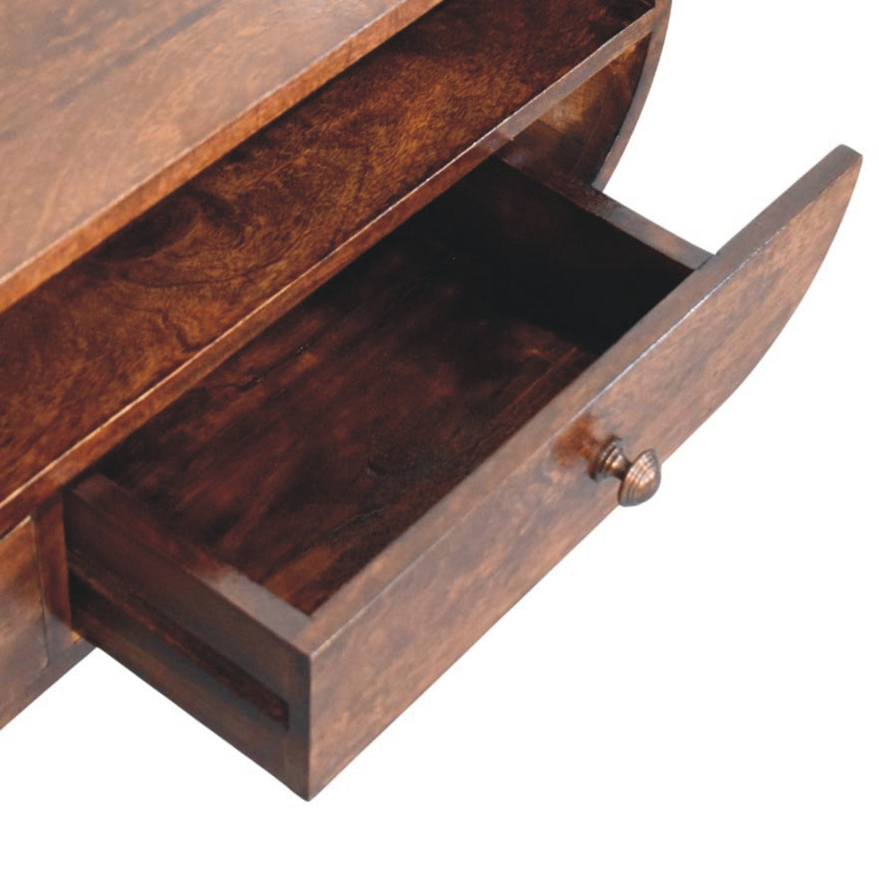 Solid Wood Walnut Curved Two Drawer Media Unit