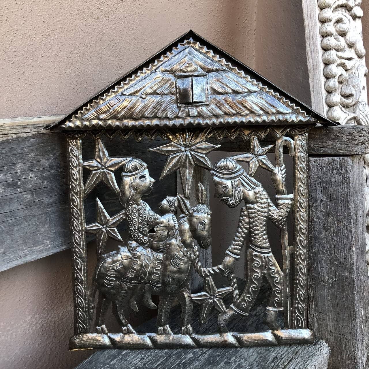 Nativity Flight to Egypt Haitian Recycled Metal Art 12"x14"