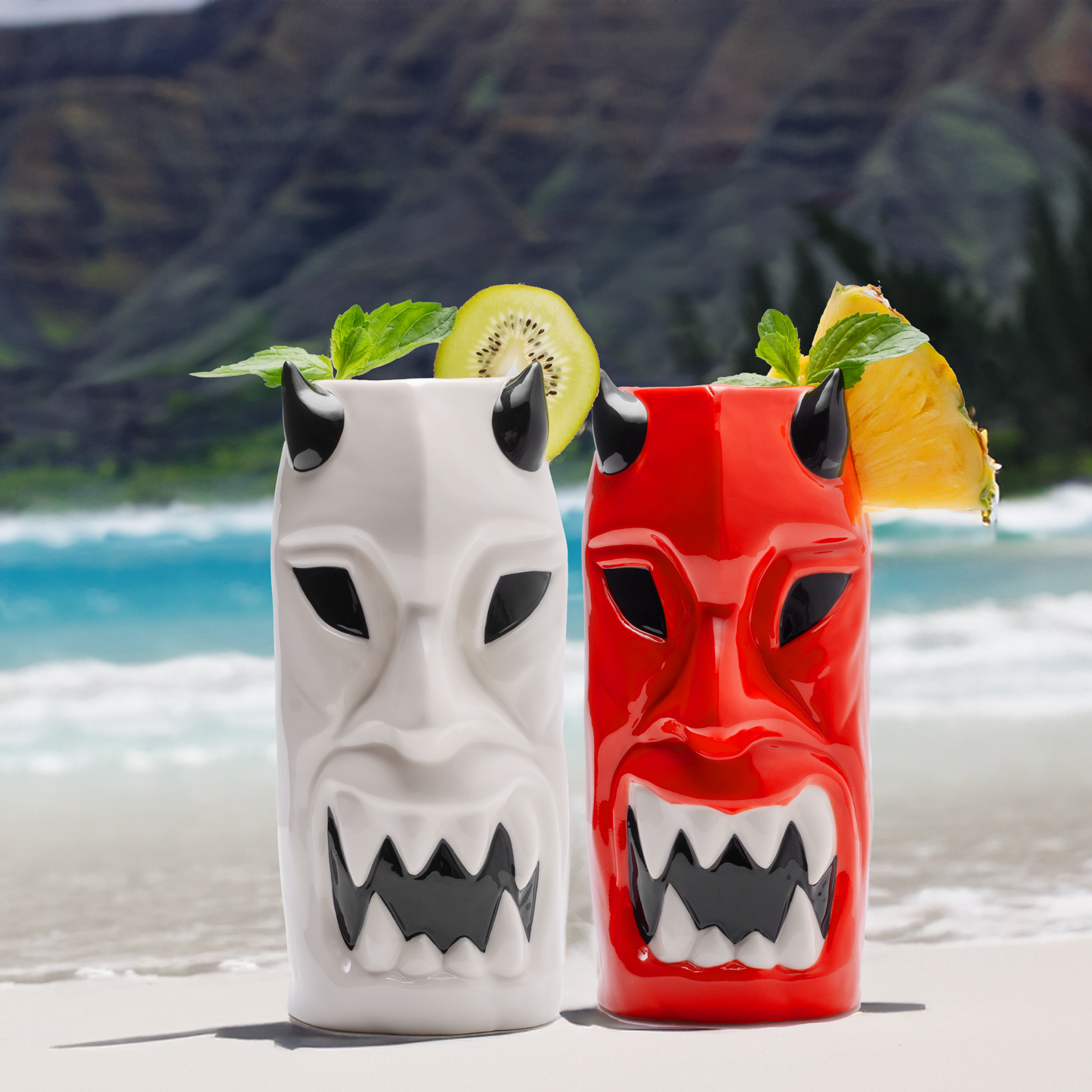 Ceramic Horned Hawaiian Tiki Mugs