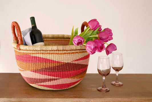 Shades of Red Triangle Design Double Handle Bolga Basket