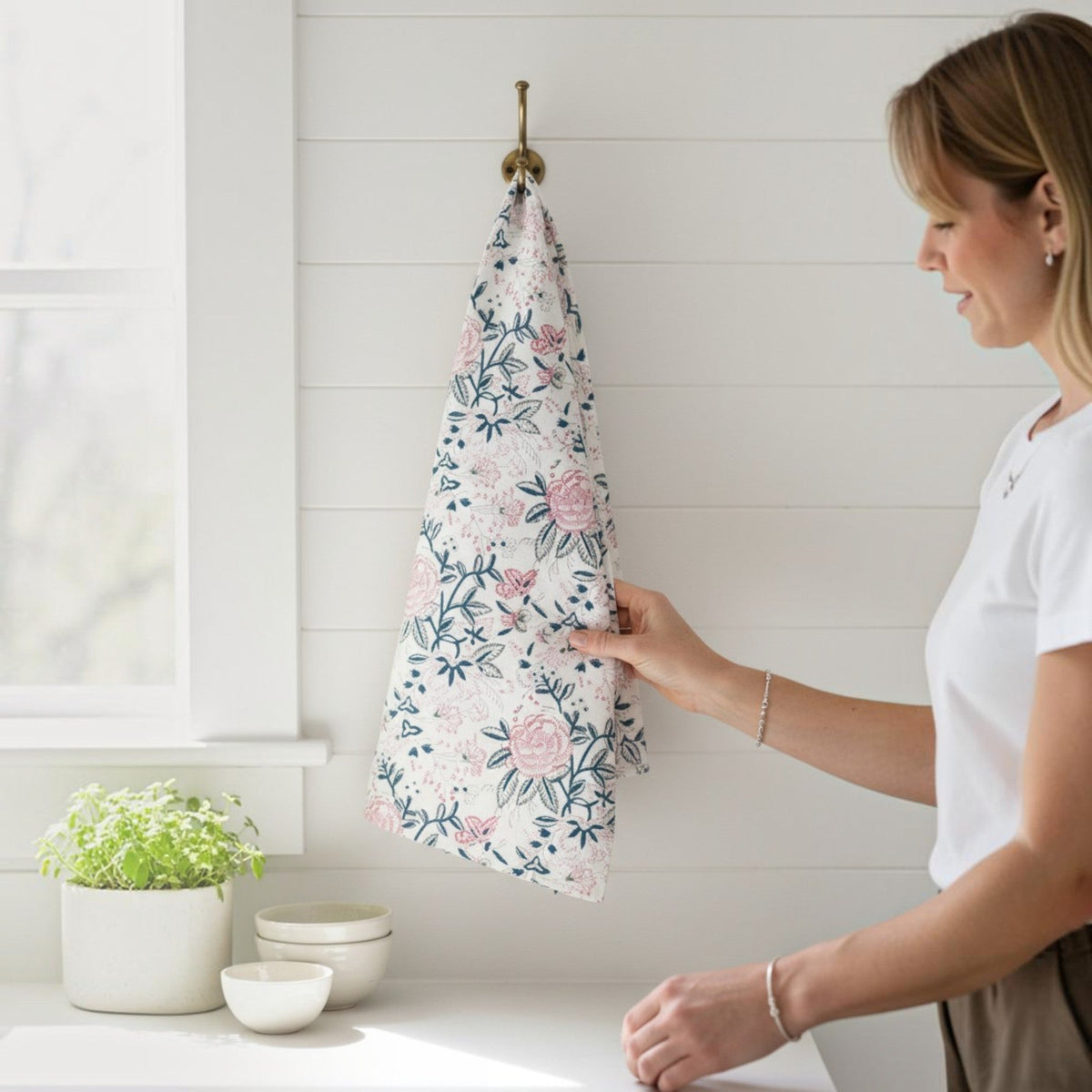 Hand Block Print Kitchen Towel | Extra Large Cotton with Hanging Loop