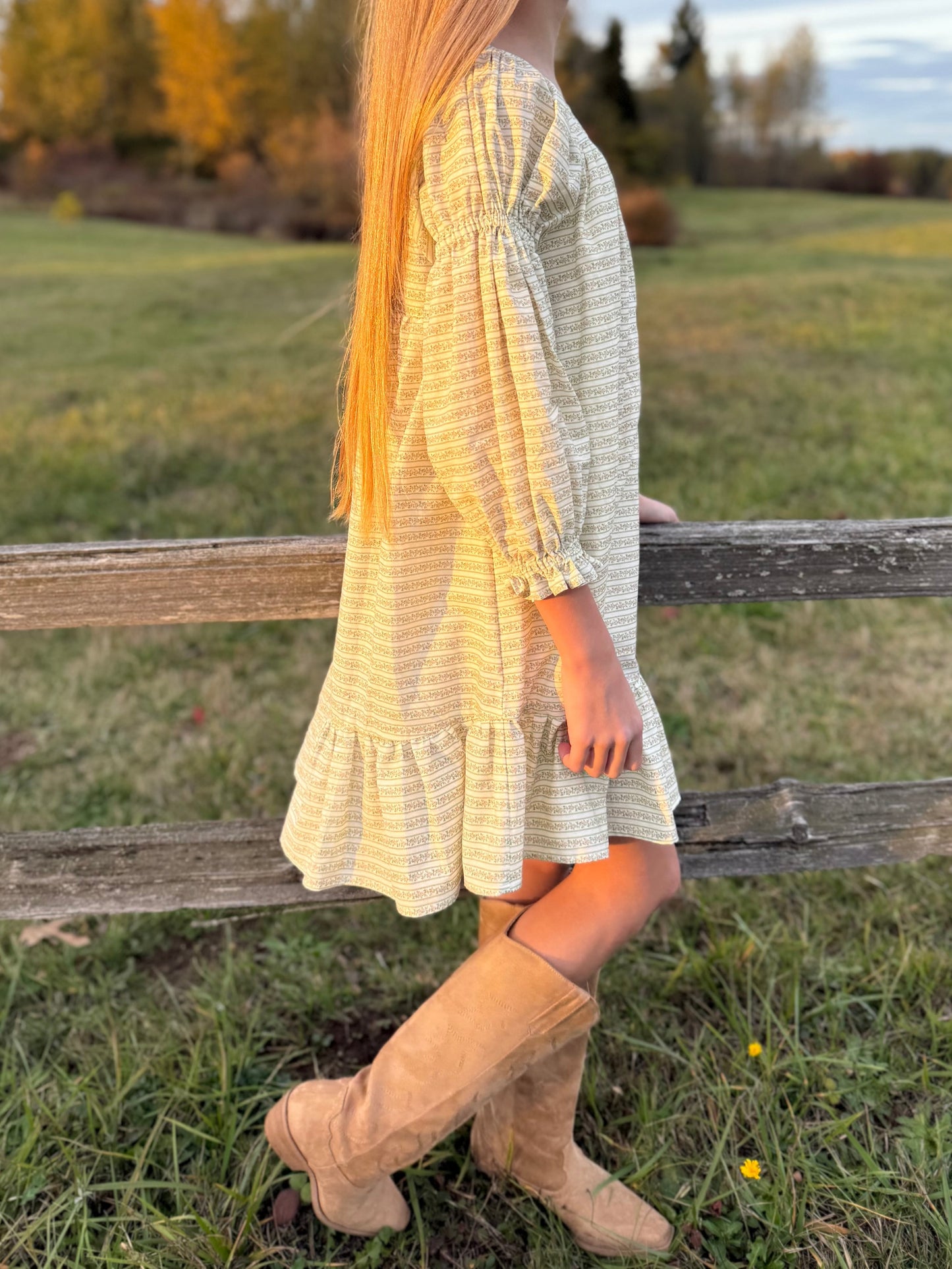 Fiona Dress- Blush Vine Stripe