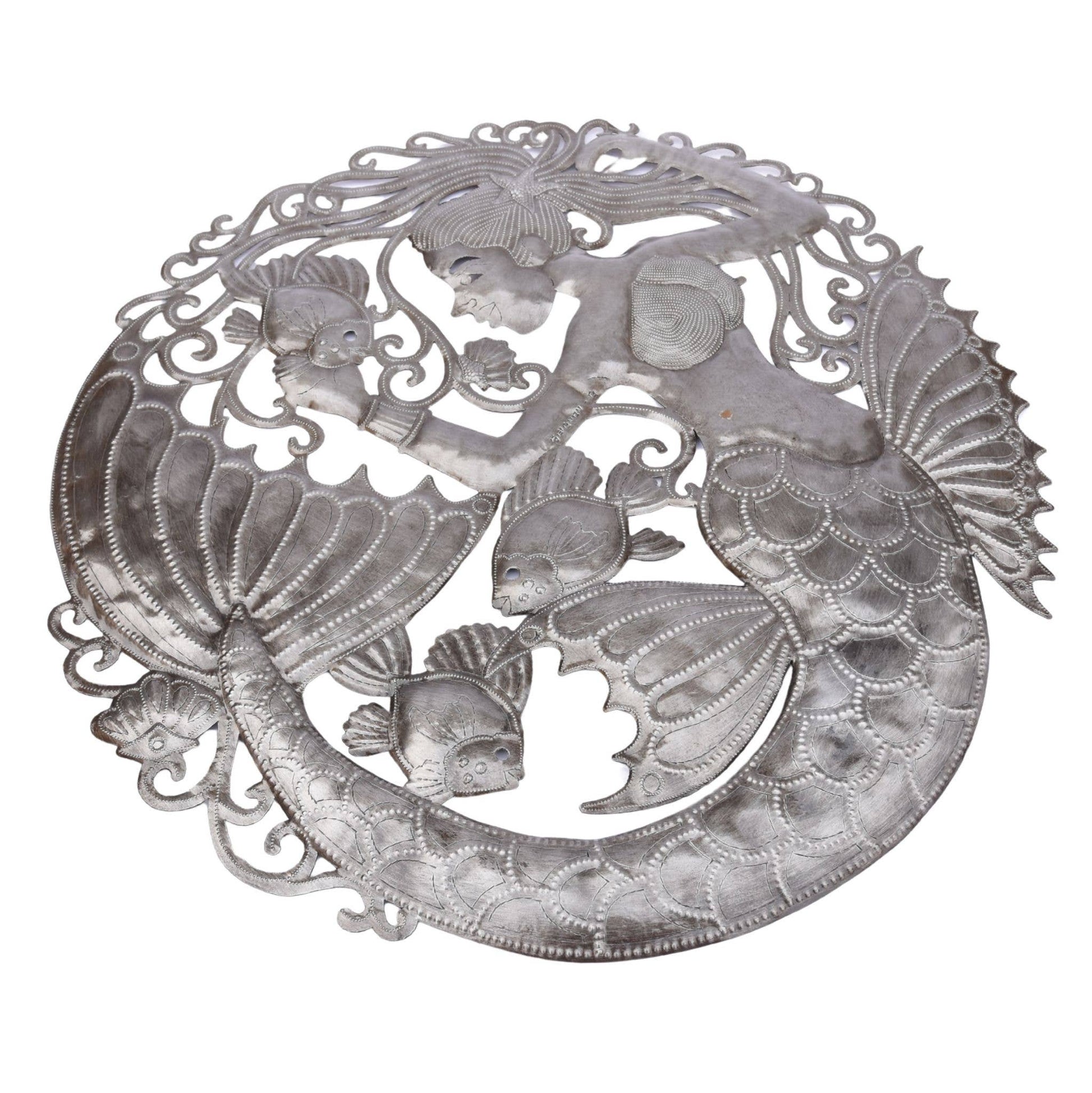 Haitian Metal Mermaid & Fish Wall Art – 23" Fair Trade