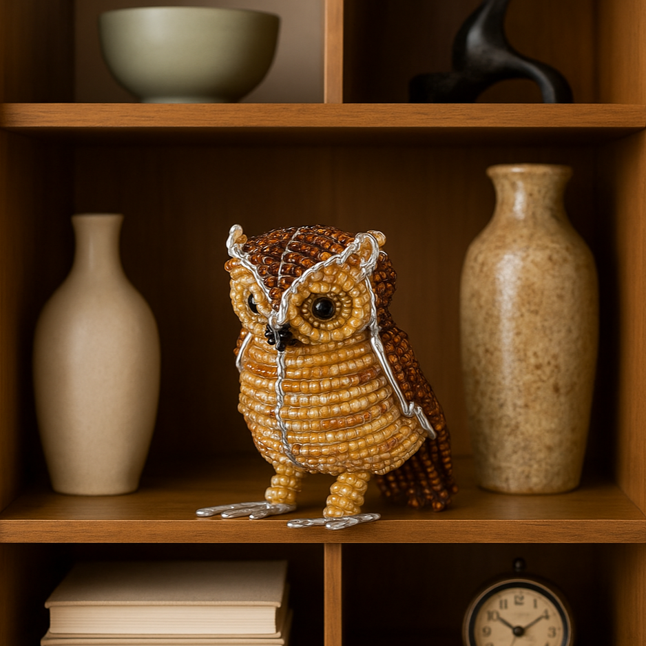 Handmade Beaded minimal Owl Figurine – Haitian Artisan Home Décor. (set of 3).