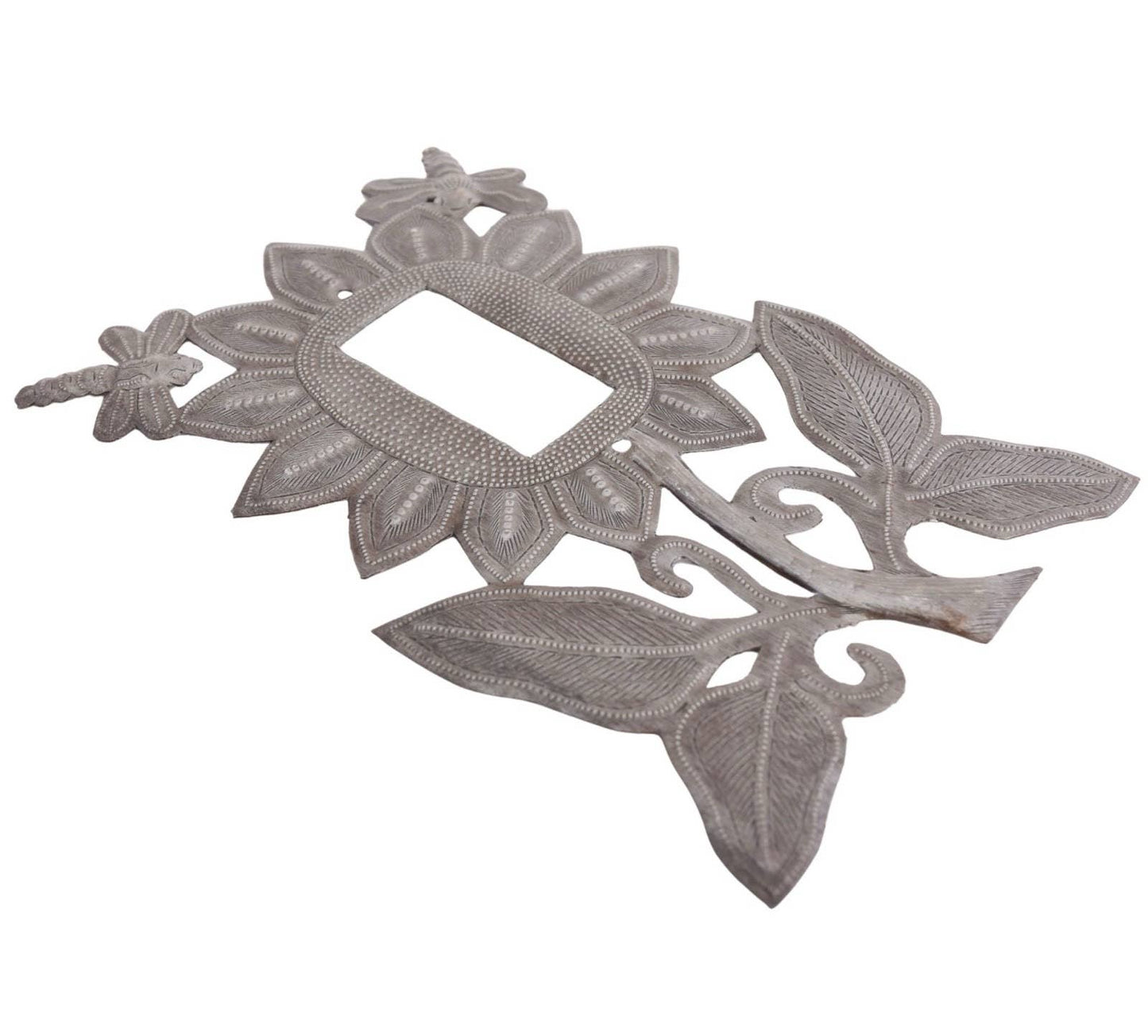 Handmade Haitian Metal Rocker Plate – Sunflower & Dragflies