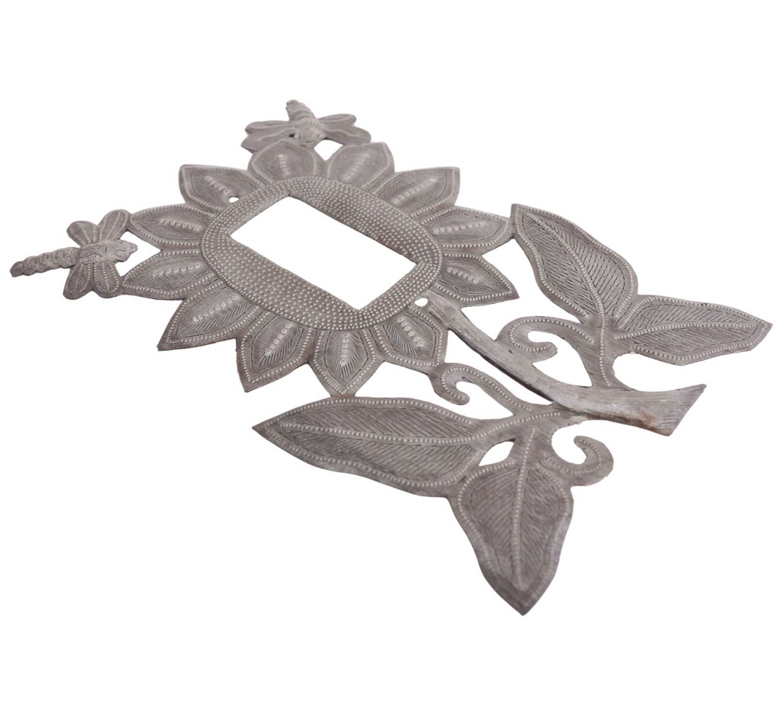 Handmade Haitian Metal Rocker Plate – Sunflower & Dragflies