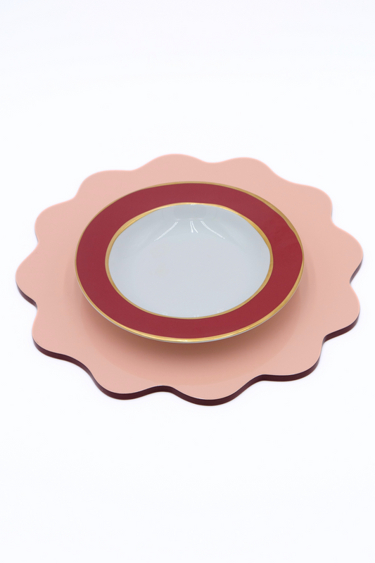 Blush Pink Scalloped Lacquerware Placemat Set