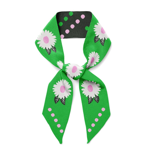 White Flower Twilly Ribbon Scarf