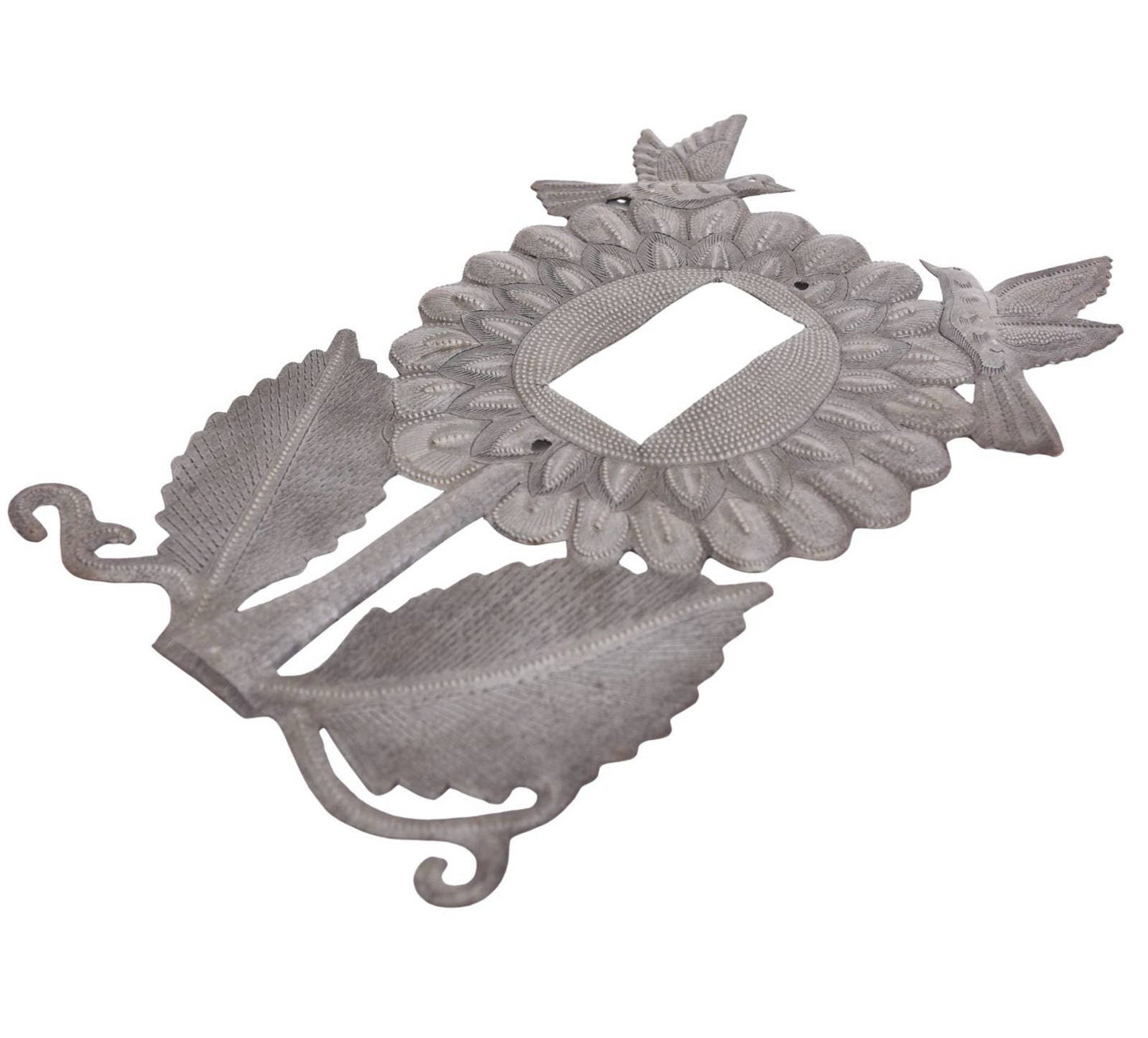 Handmade Haitian Metal Rocker Plate Cover – Sunflower & Bird