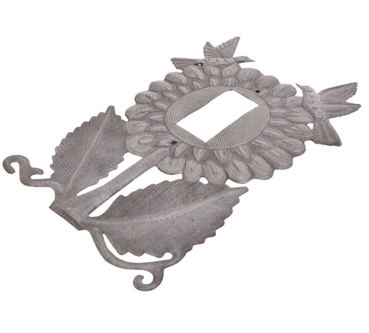 Handmade Haitian Metal Rocker Plate Cover – Sunflower & Bird