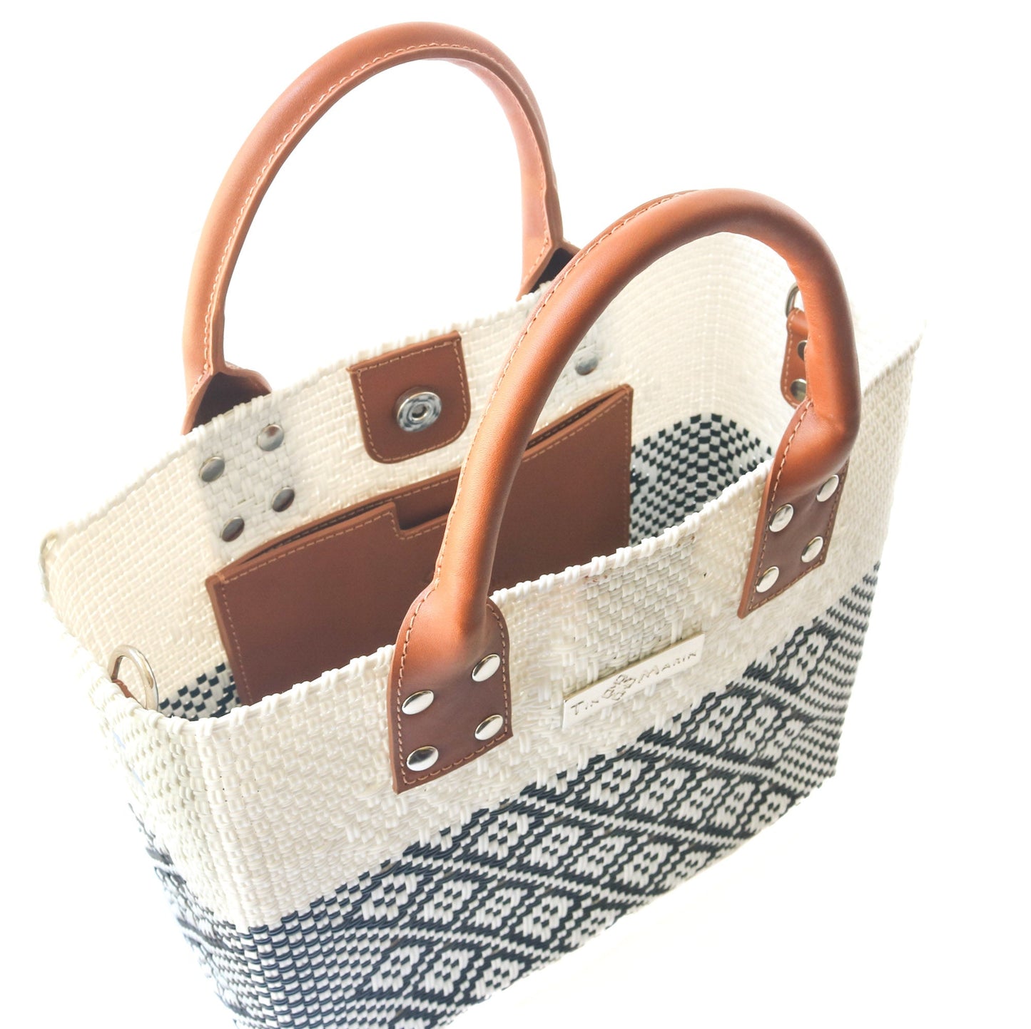 Tin Marin White Large Woven Crossbody Bag with Leather