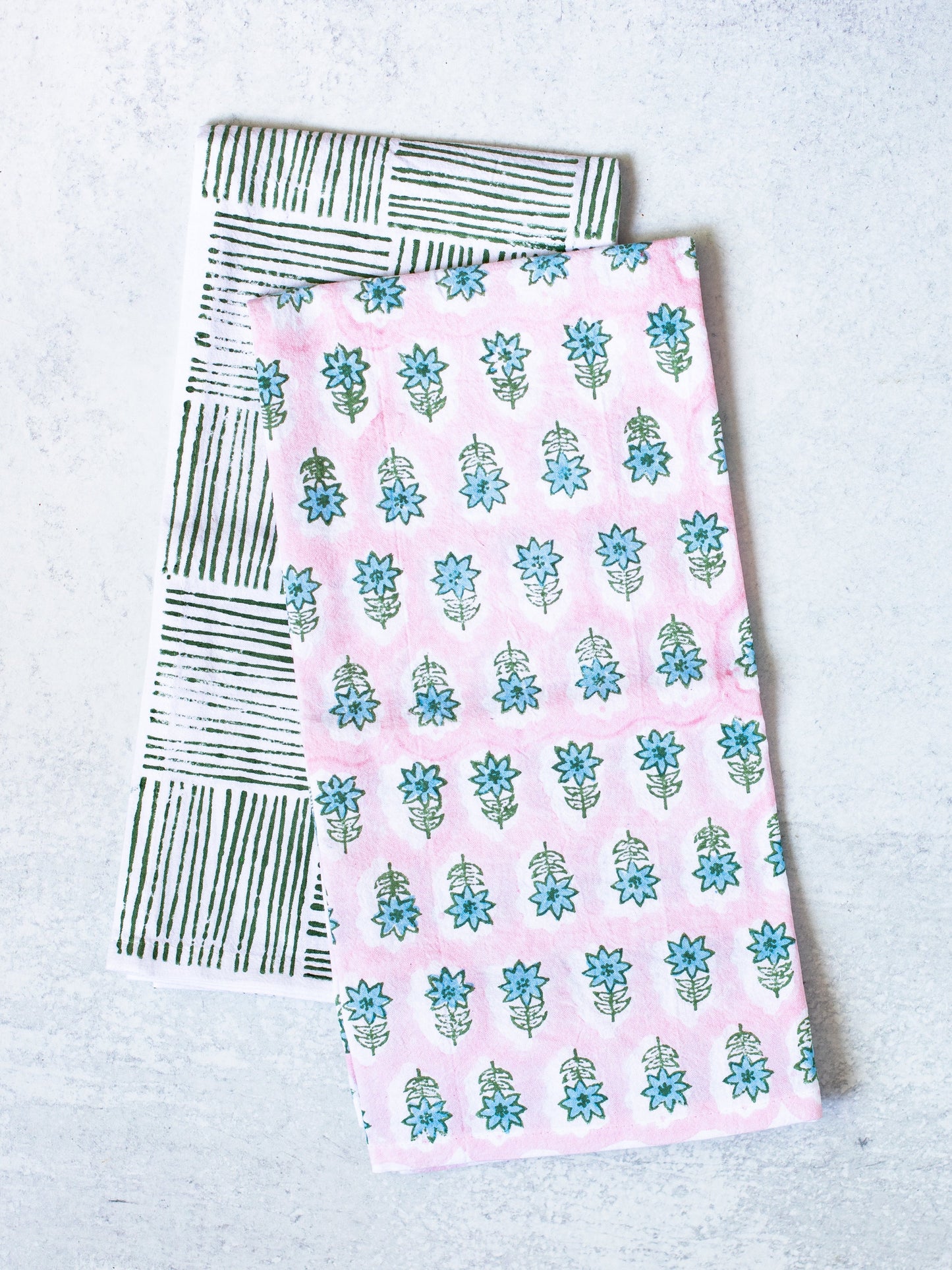 S/2 Tea Towel Set - Lily Rose & Stripe Sage