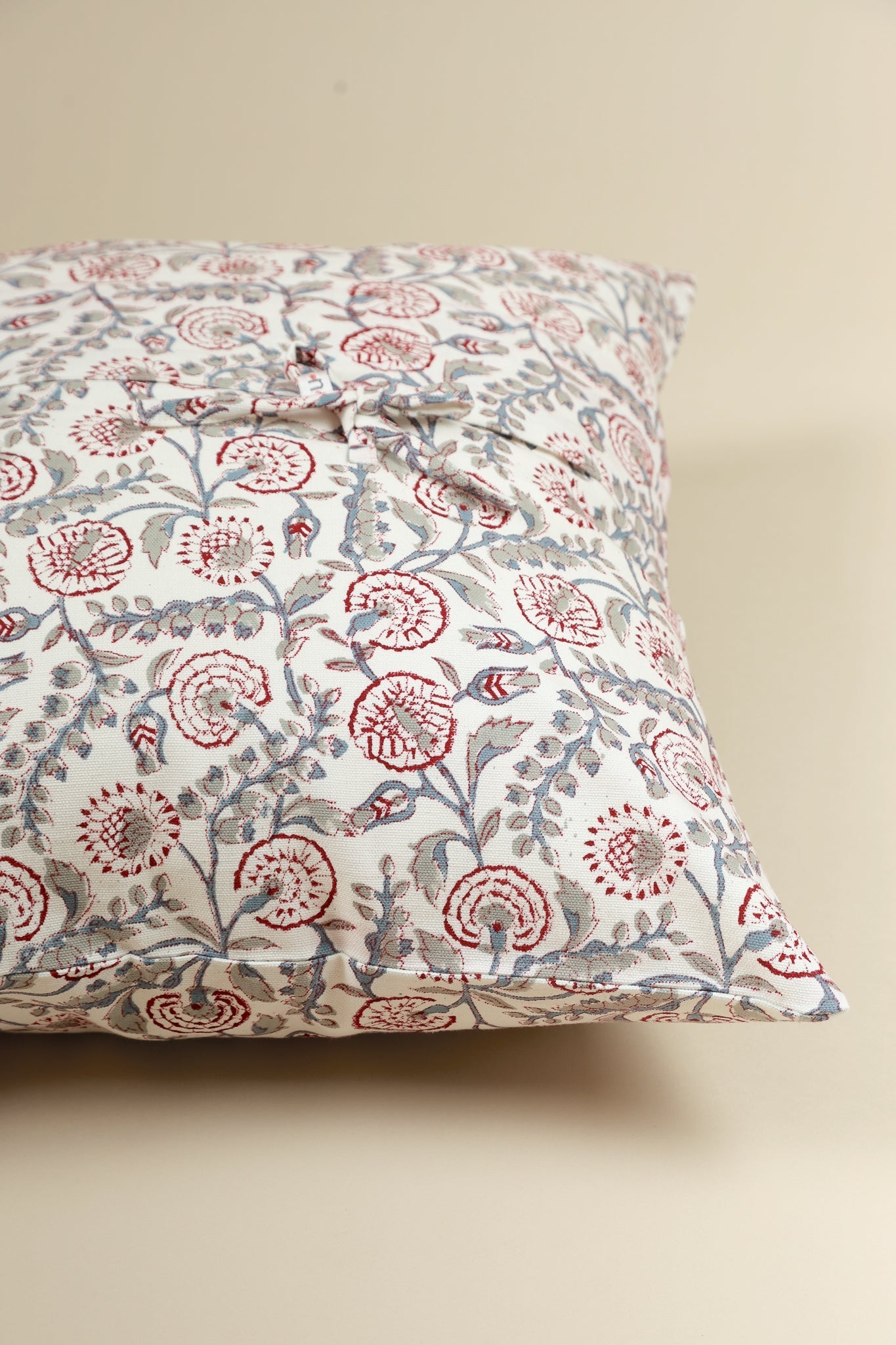 Crimson Bloom Block Print Pillow
