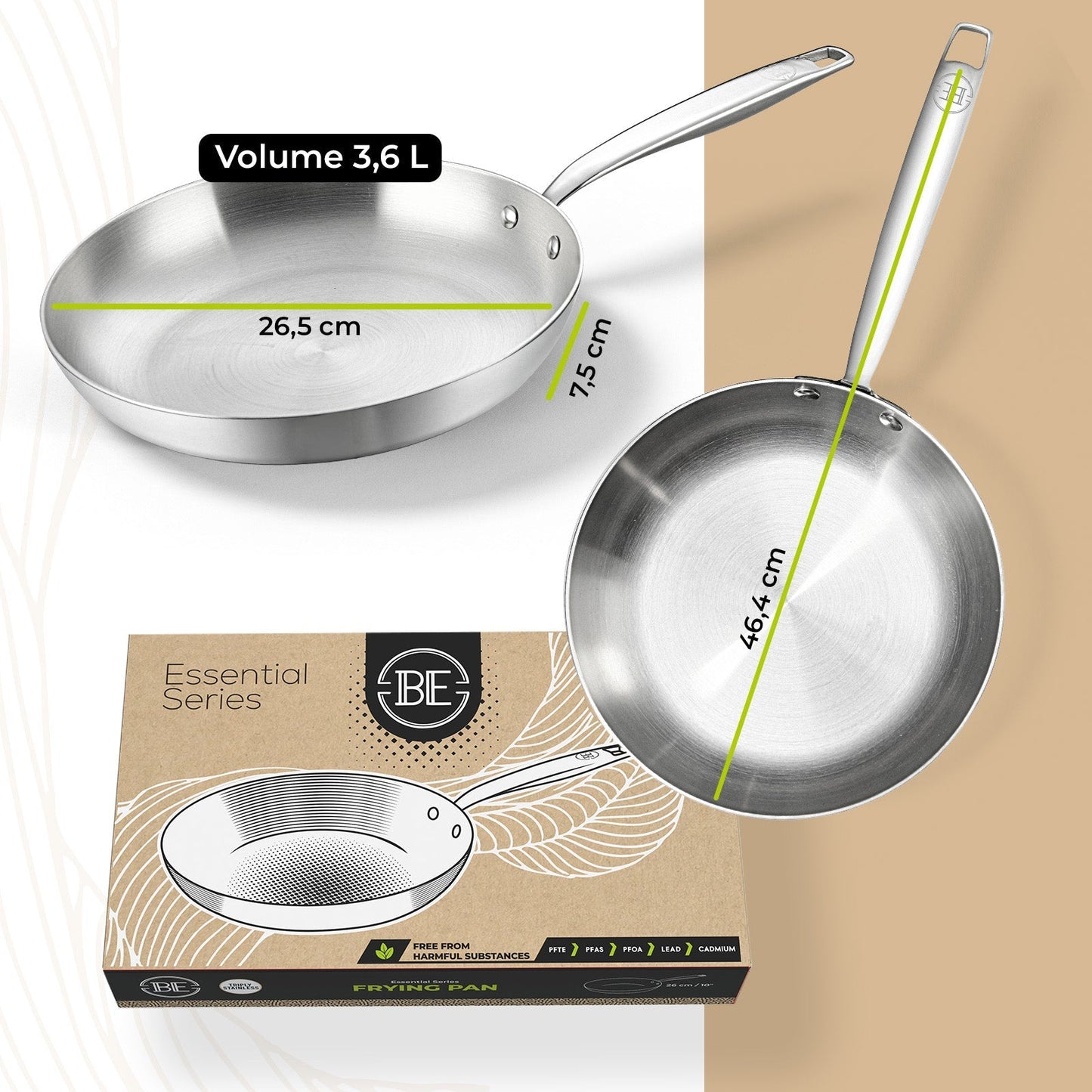 BE | LIVING Essential Series Frying Pans (Triply stainless steel)