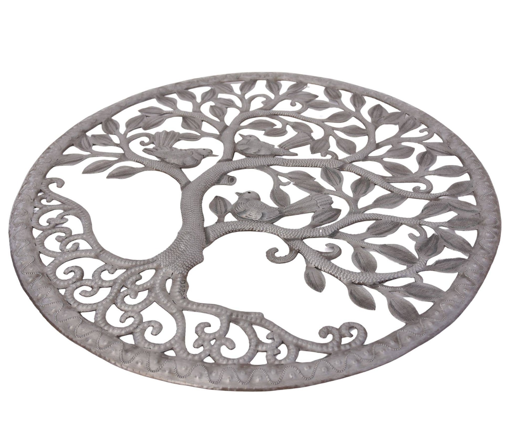 Tree of Life Metal Wall Art Birds Haitian Garden Decor 23"