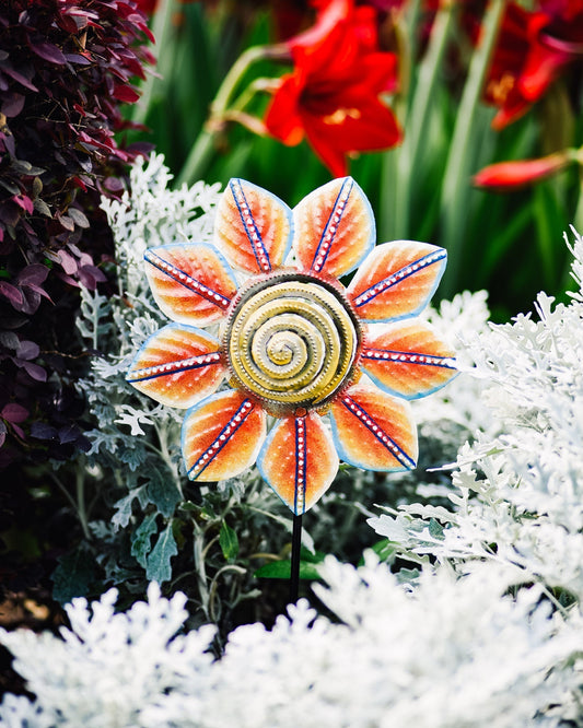 Orange Petal Painted Garden Stake