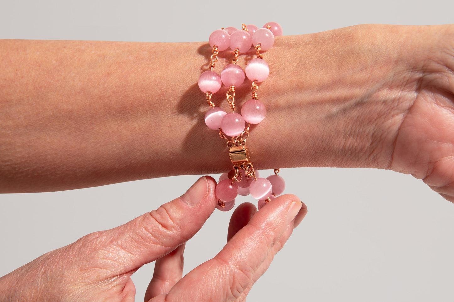 Rosado Pink Glass Bead 3-Strand Bracelet | Magnetic Clasp