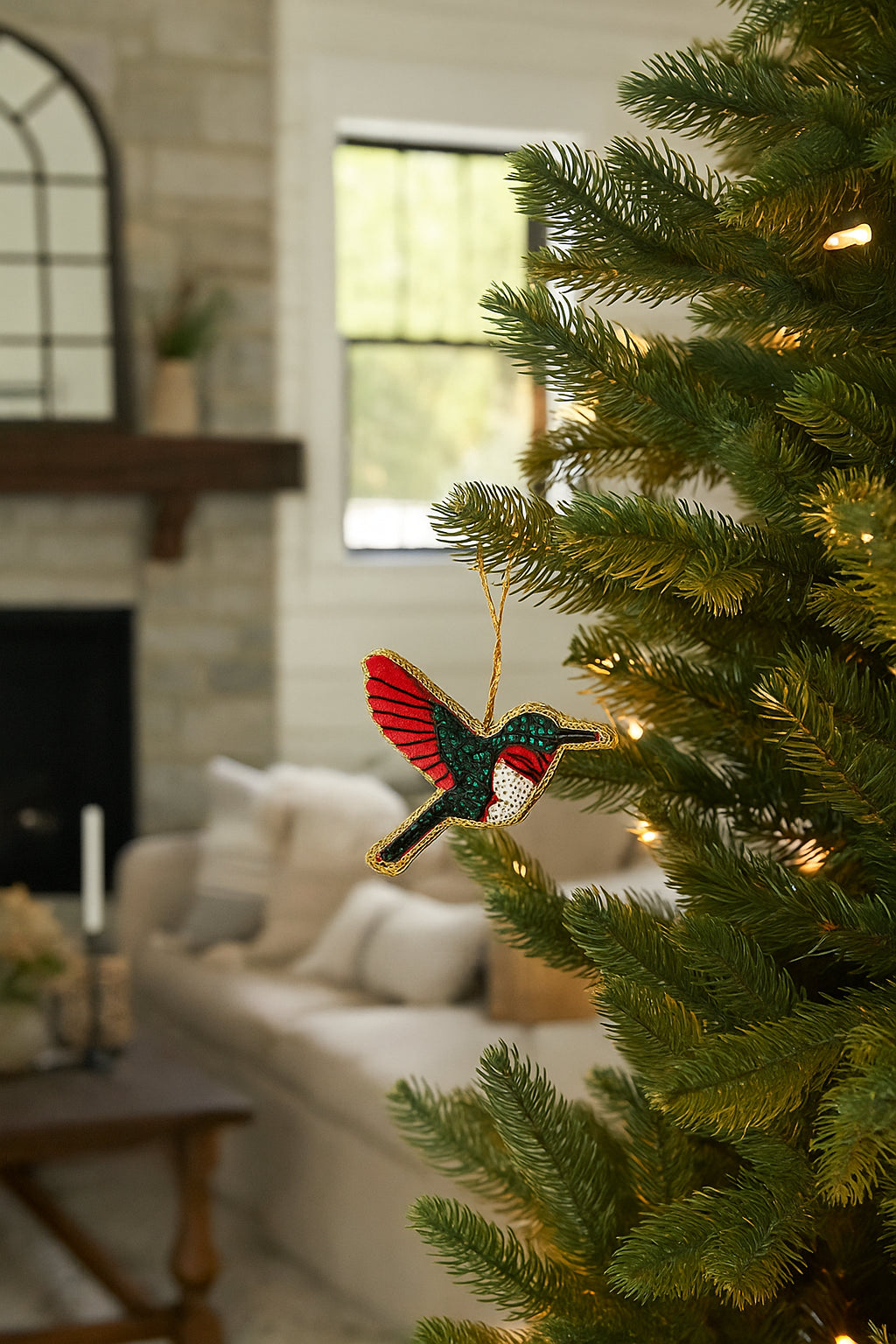 Larissa Plush Hummingbird Beaded Fabric Ornament - Embroidered