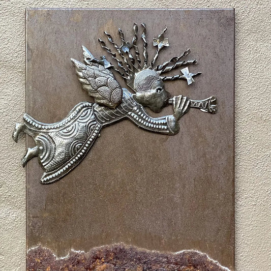 11.5" x 7" Angel Metal Art, Recycled Fair Trade Garden Decor